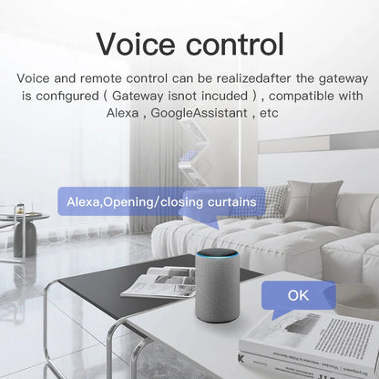 Smart WiFi Curtain Motor installed on existing curtain track in living room