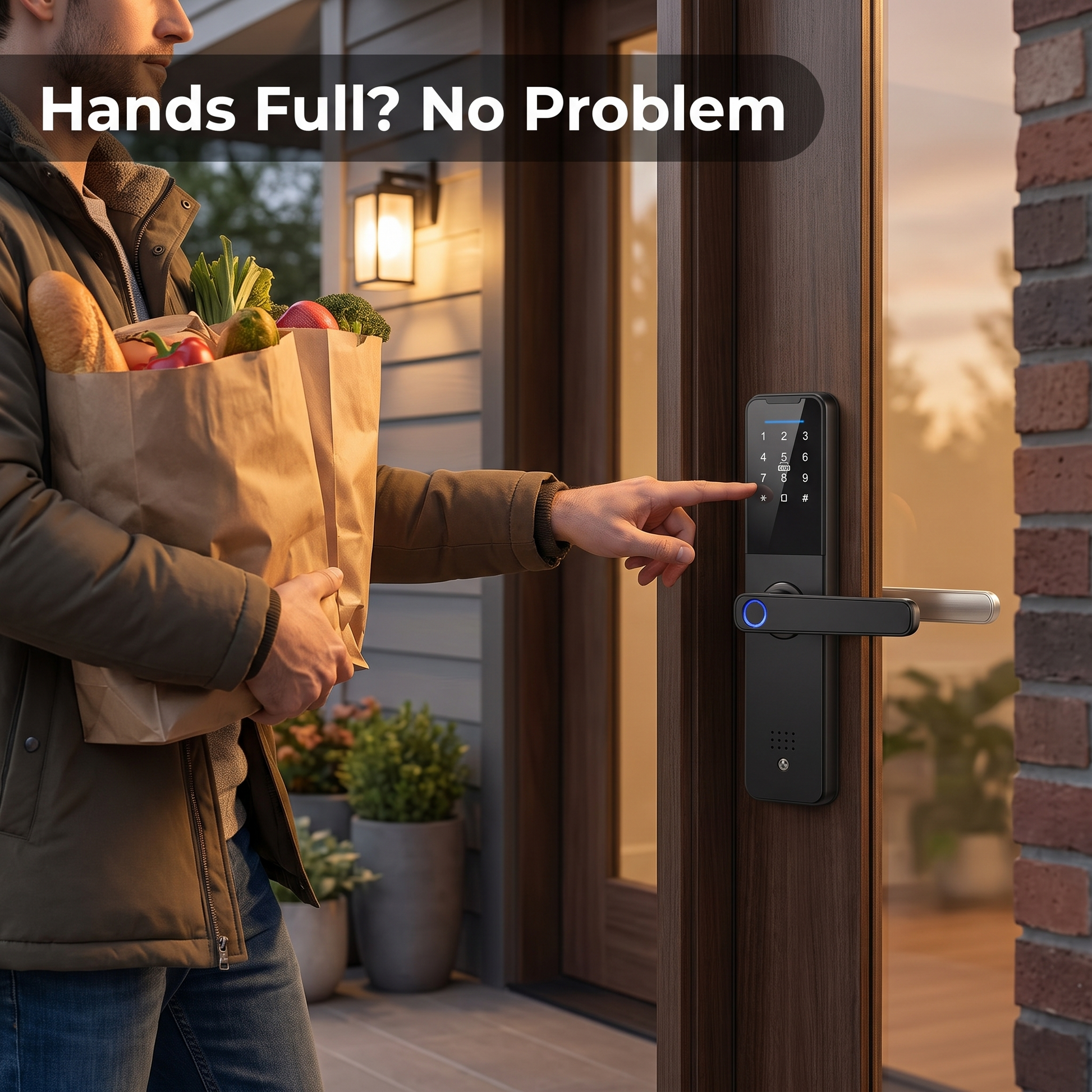 PureNode WiFi Smart Door Lock - hands-full PIN entry use case