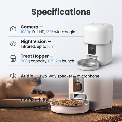 PureNode WiFi Pet Camera Treat Dispenser - specifications sheet