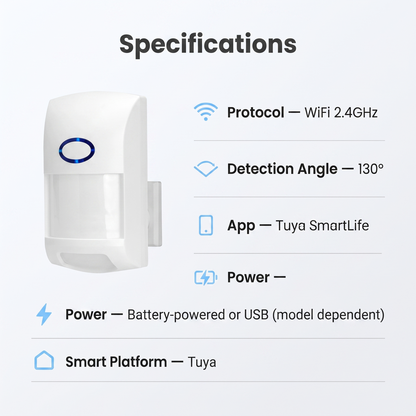 PureNode WiFi PIR Sensor No Hub Required - specifications sheet