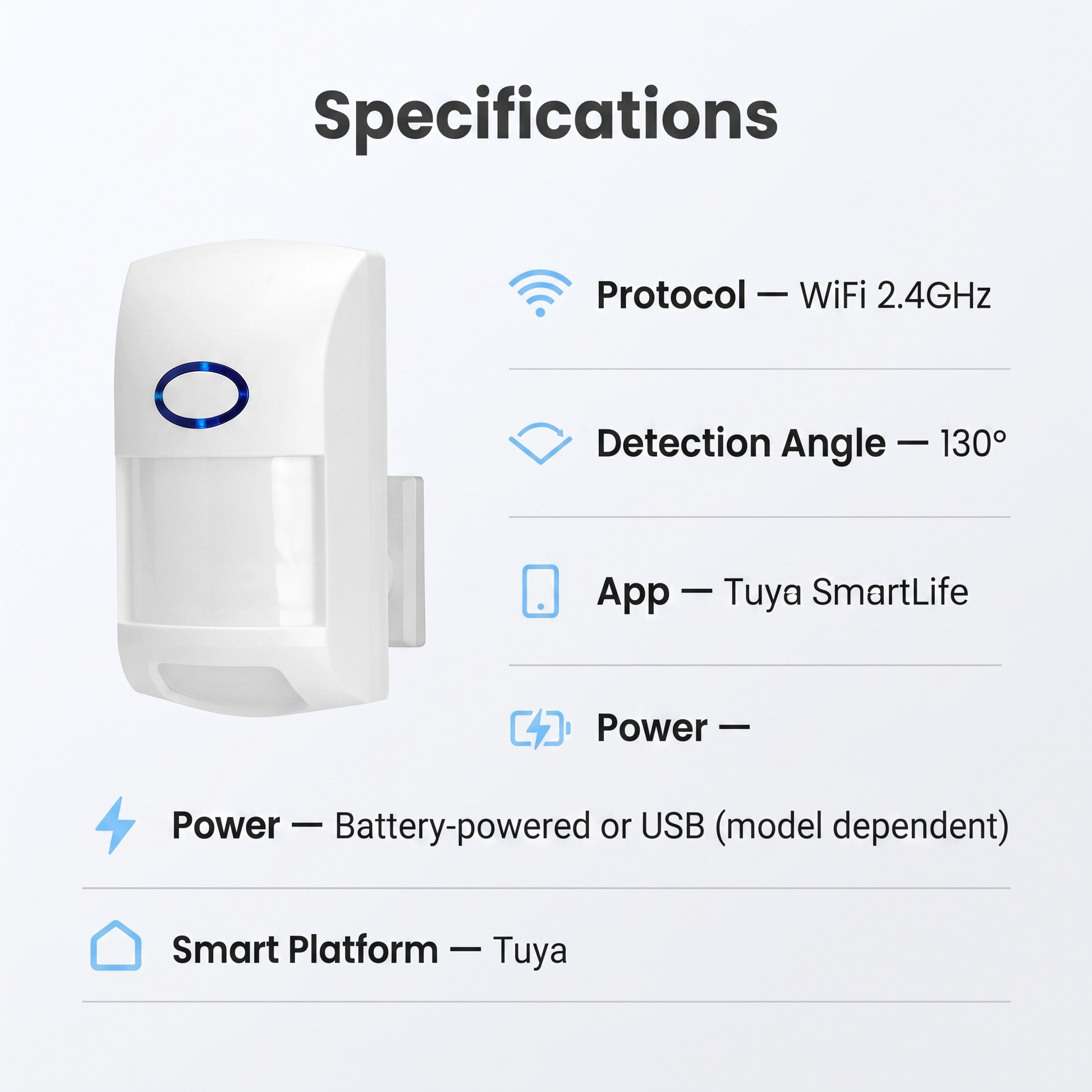PureNode WiFi PIR Sensor No Hub Required - specifications sheet