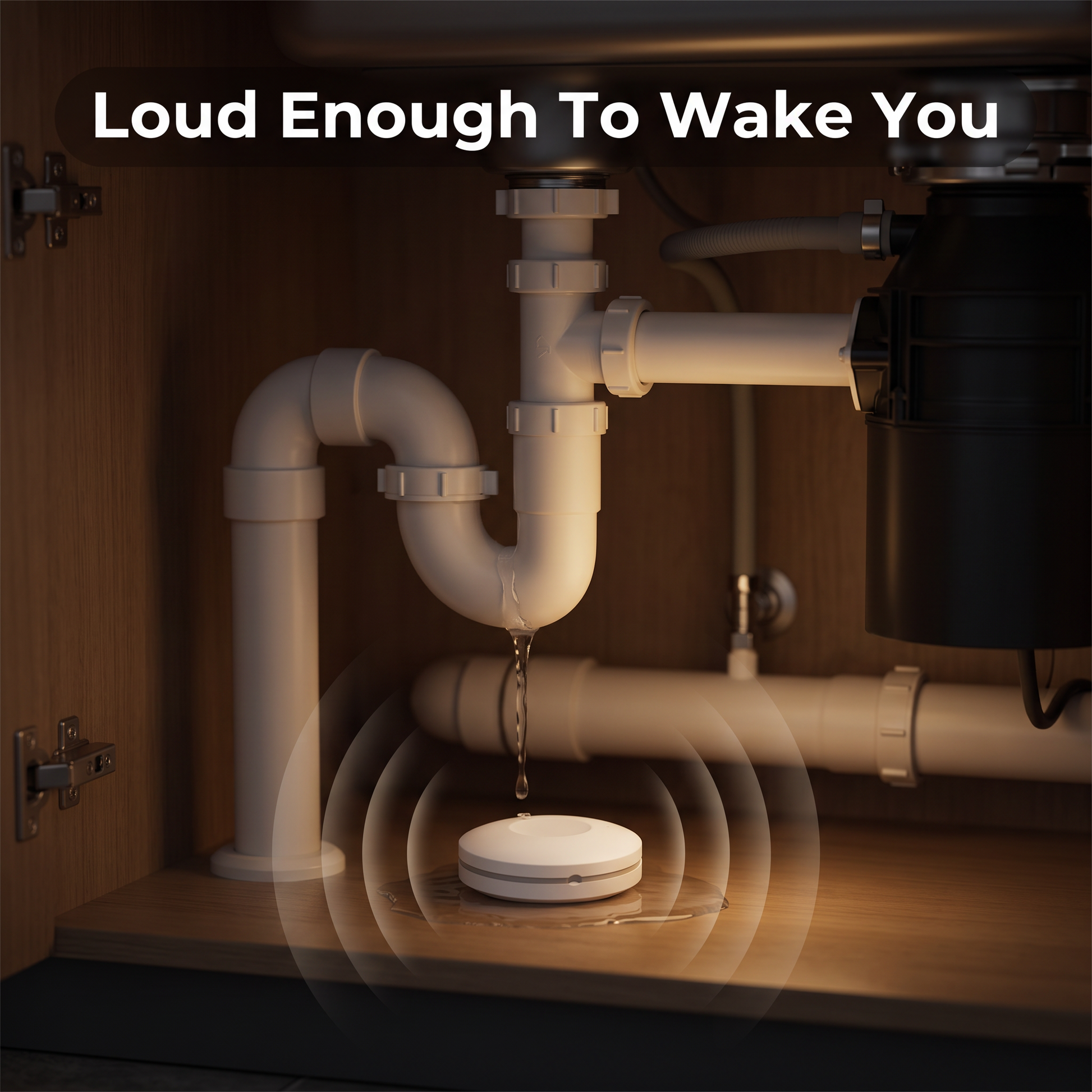 PureNode WiFi Water Leak Kit Siren Alarm - kitchen leak with siren use case