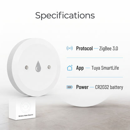 PureNode ZigBee Water Leak Sensor CR2032 - specifications sheet