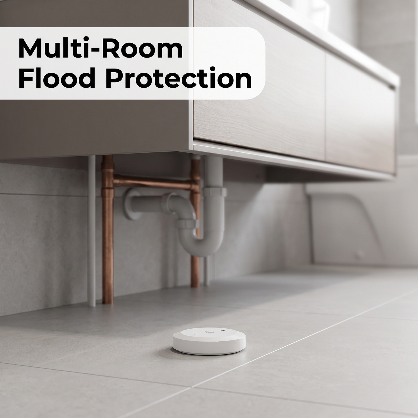 PureNode ZigBee Water Leak Sensor CR2032 - bathroom vanity use case