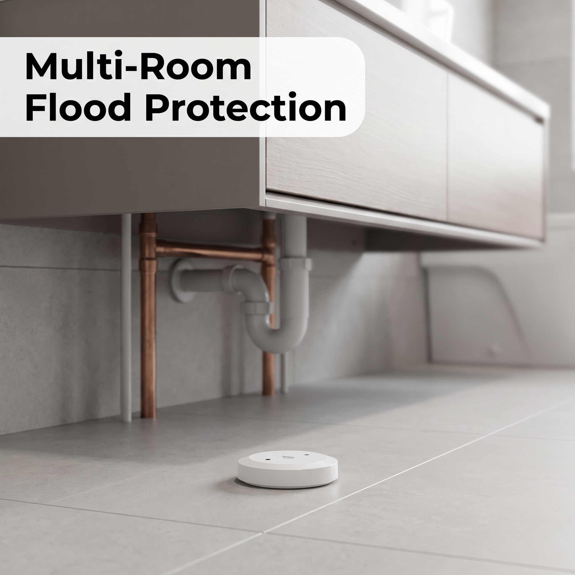 PureNode ZigBee Water Leak Sensor CR2032 - bathroom vanity use case