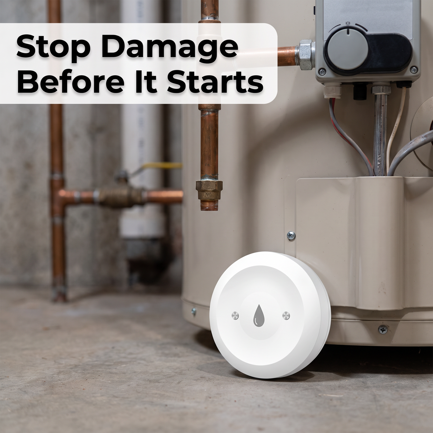 PureNode ZigBee Water Leak Sensor Flood Alert - water heater use case