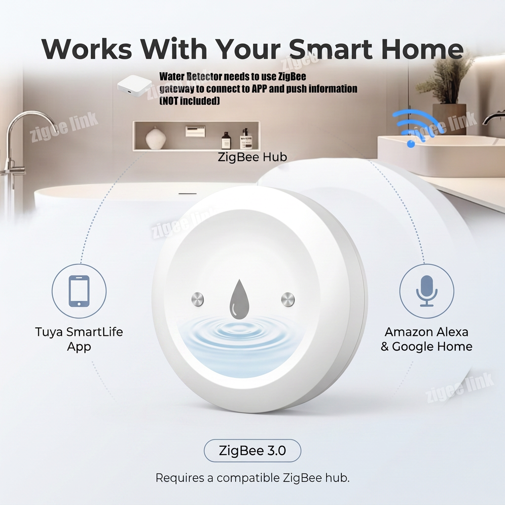 PureNode ZigBee Water Leak Sensor Flood Alert - works with ZigBee hub, Tuya SmartLife, Alexa, Google Home