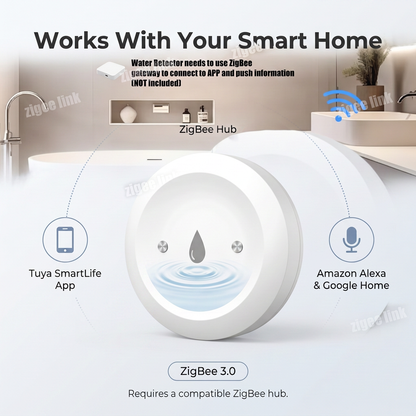 PureNode ZigBee Water Leak Sensor Flood Alert - works with ZigBee hub, Tuya SmartLife, Alexa, Google Home