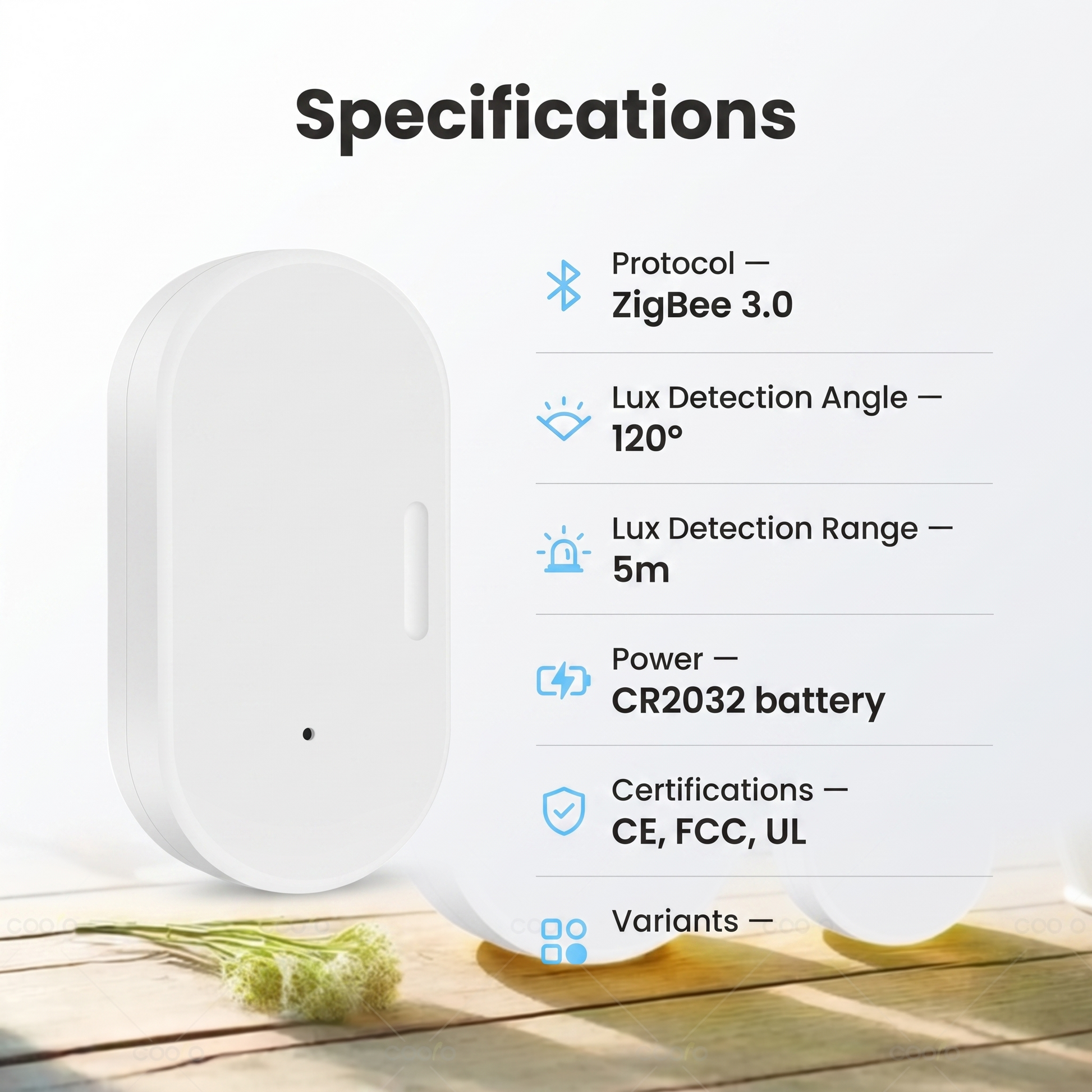 PureNode ZigBee Door Sensor 2-in-1 Lux+Magnet - specifications sheet