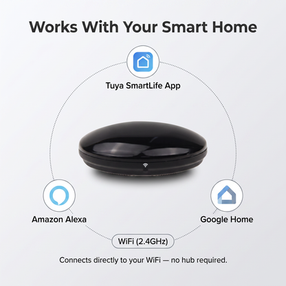 Smart IR Blaster compatibility - Tuya SmartLife app, Amazon Alexa, Google Home, WiFi 2.4GHz