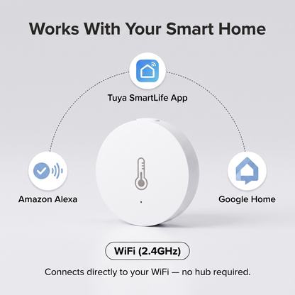 Temperature Humidity Sensor compatibility - Tuya SmartLife app, Amazon Alexa, Google Home, WiFi