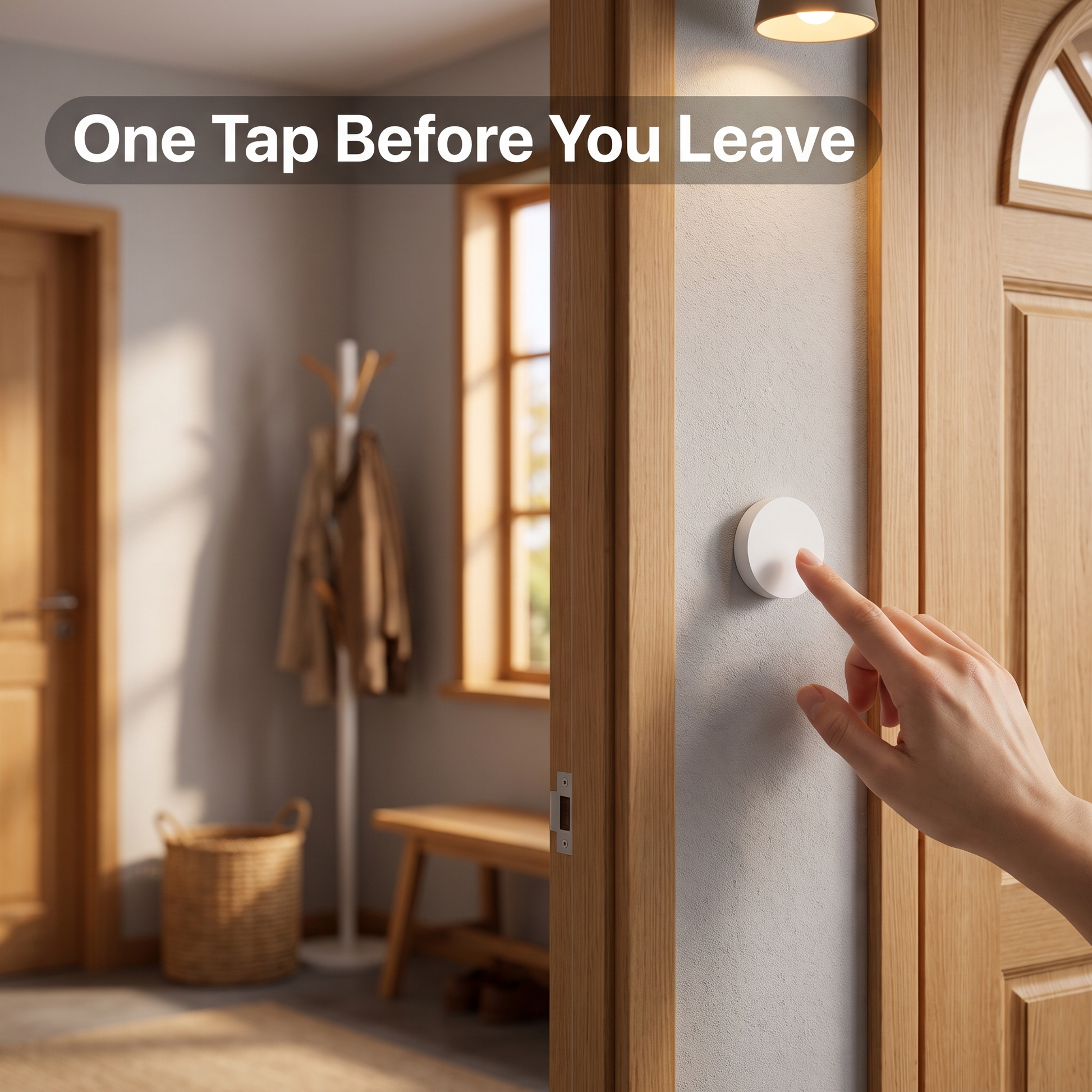 Smart Scene Button mounted by front door for one tap exit routine