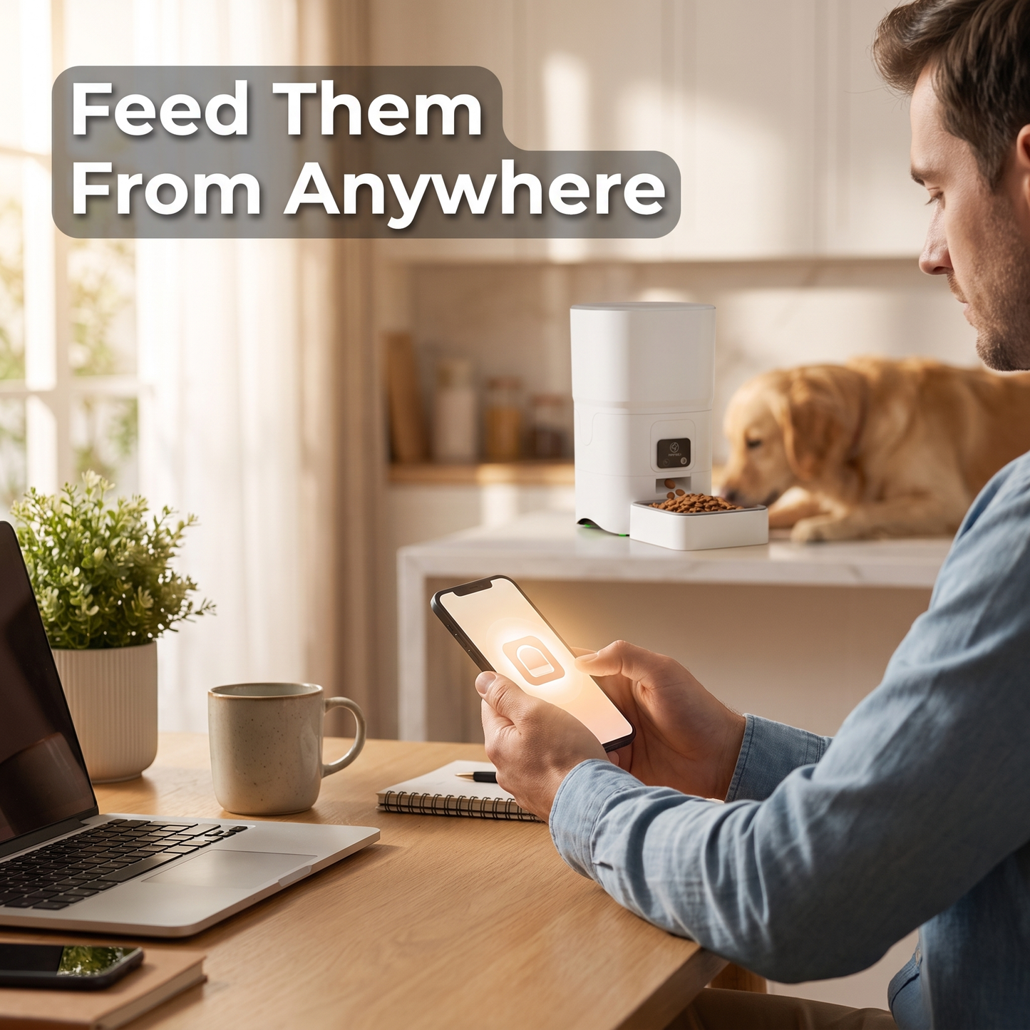 Remotely feeding pet from office using smart pet feeder app