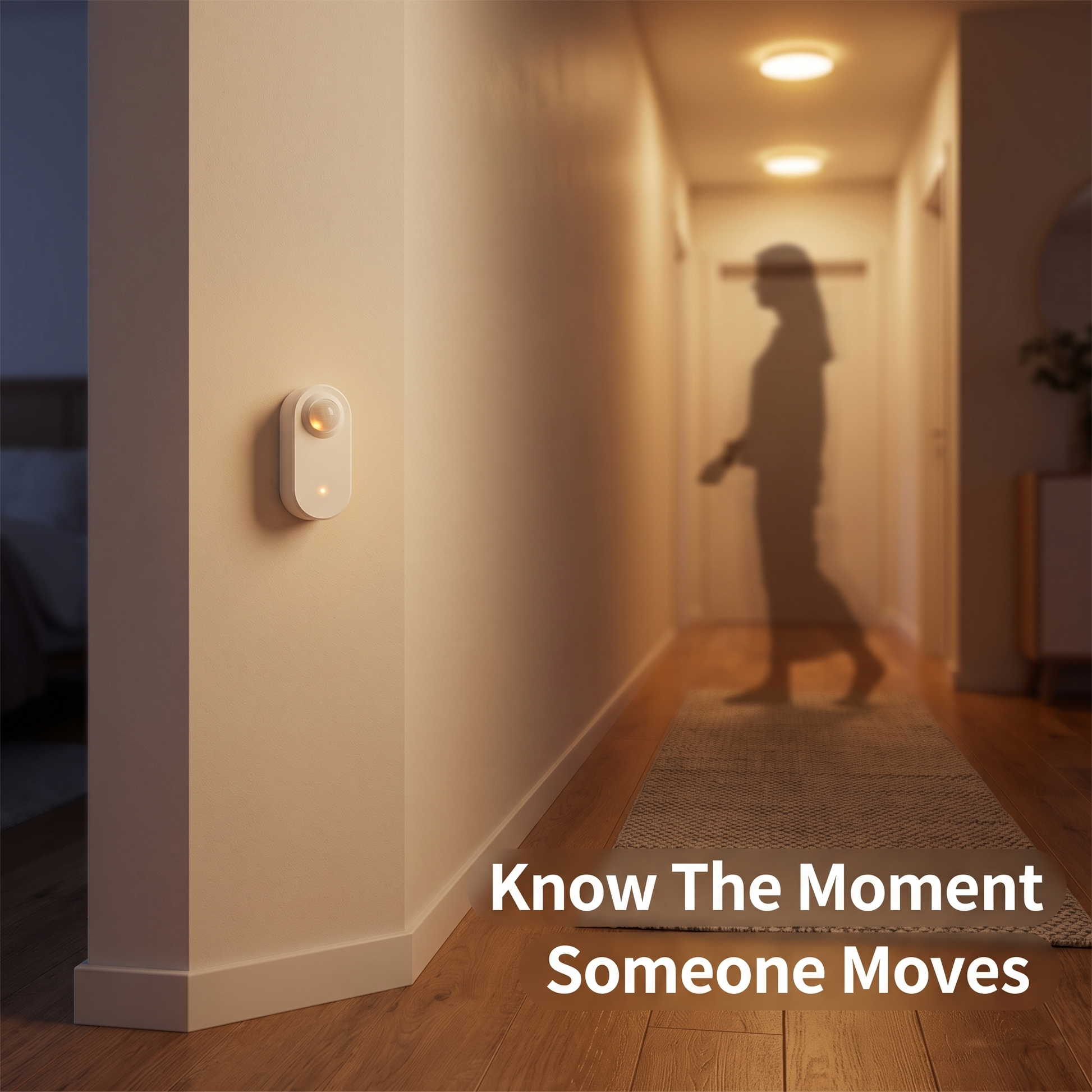 WiFi motion sensor detecting movement in home hallway