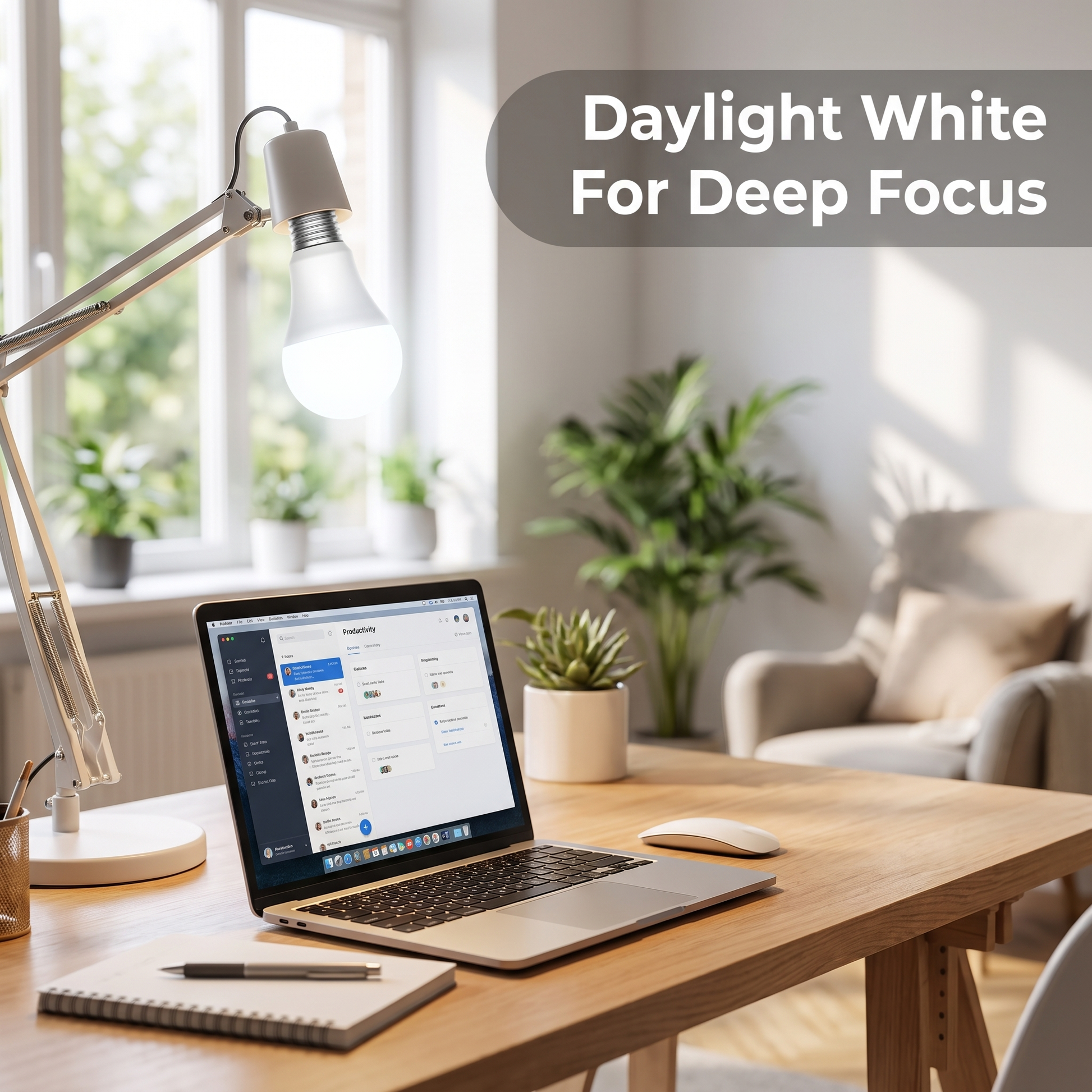 Smart LED bulb providing daylight white light for home office focus
