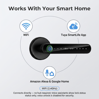 Fingerprint Door Lock compatibility - WiFi, Tuya SmartLife app, Amazon Alexa, Google Home lock status