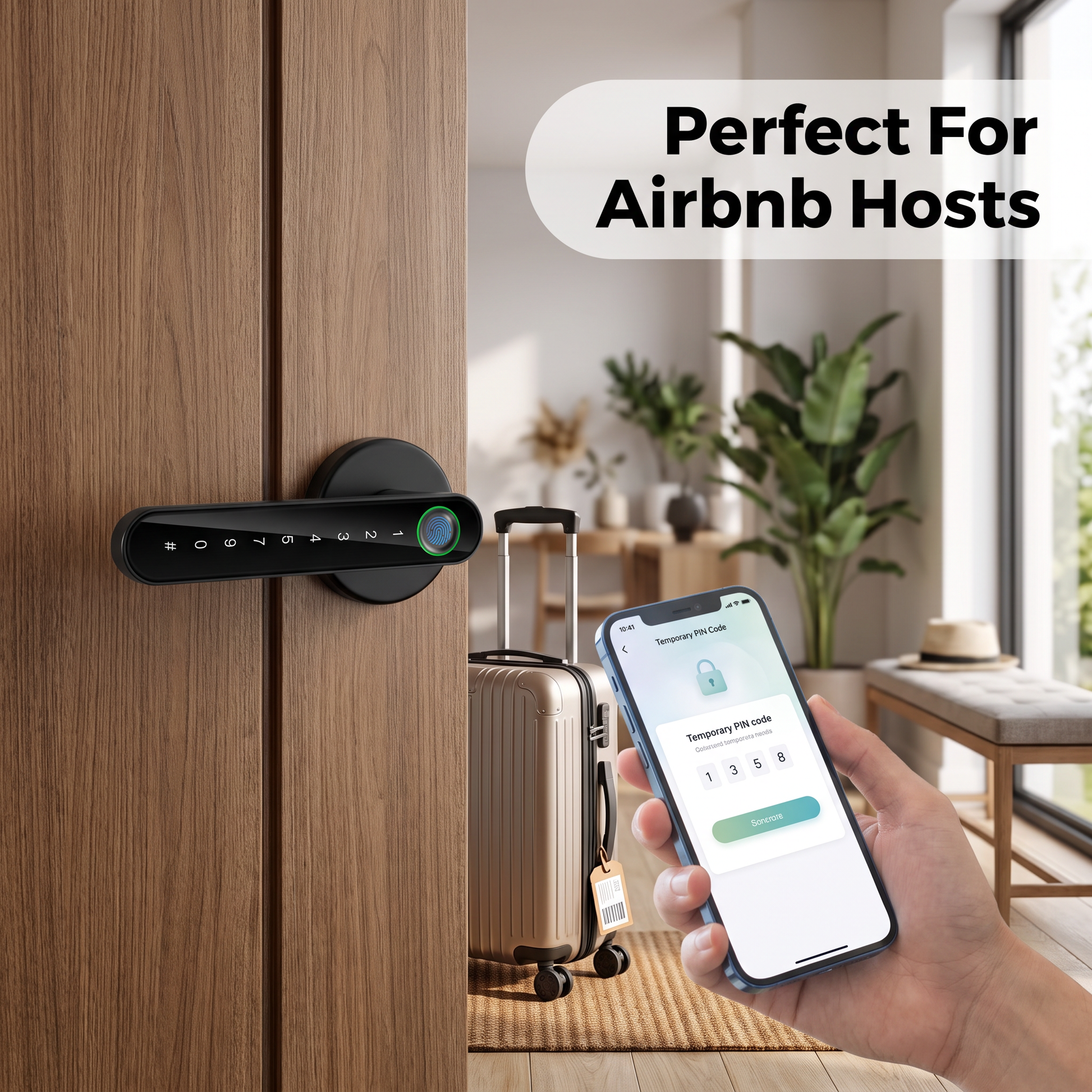 Fingerprint door lock generating temporary PIN codes for Airbnb guests