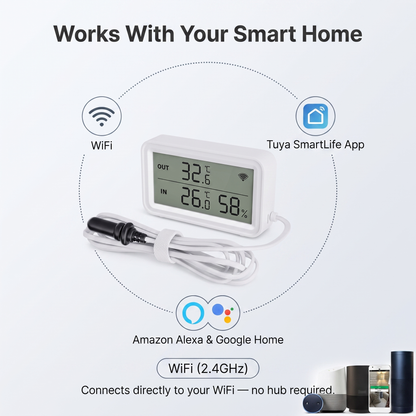 Temp Humidity Sensor LCD compatibility - WiFi, Tuya SmartLife app, Amazon Alexa, Google Home