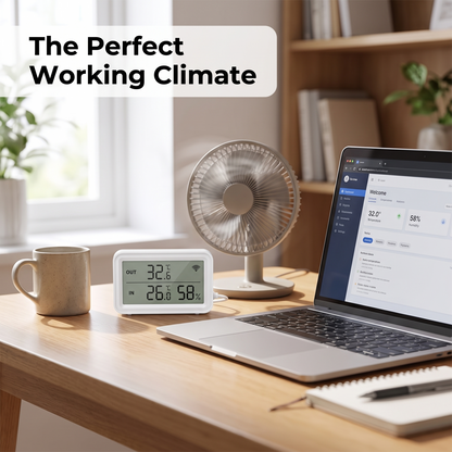 WiFi temperature humidity sensor automating fan in home office