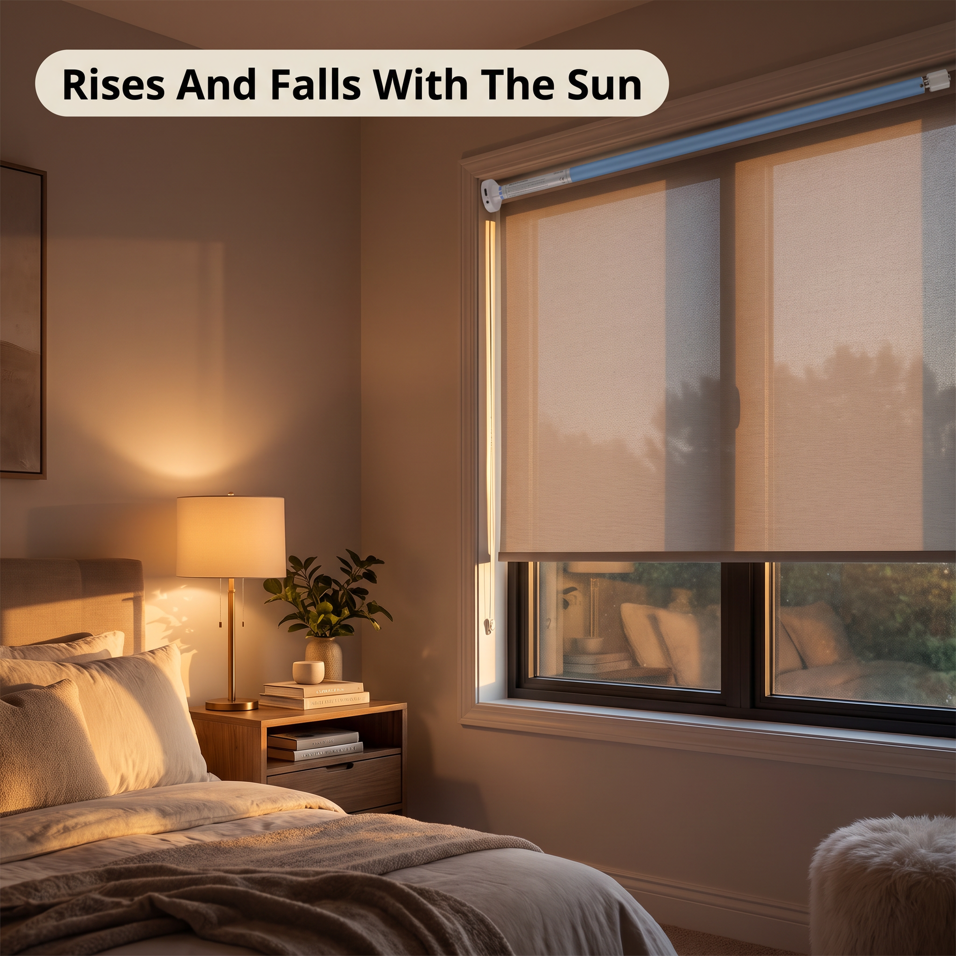 WiFi roller blind motor scheduled to close automatically at sunset