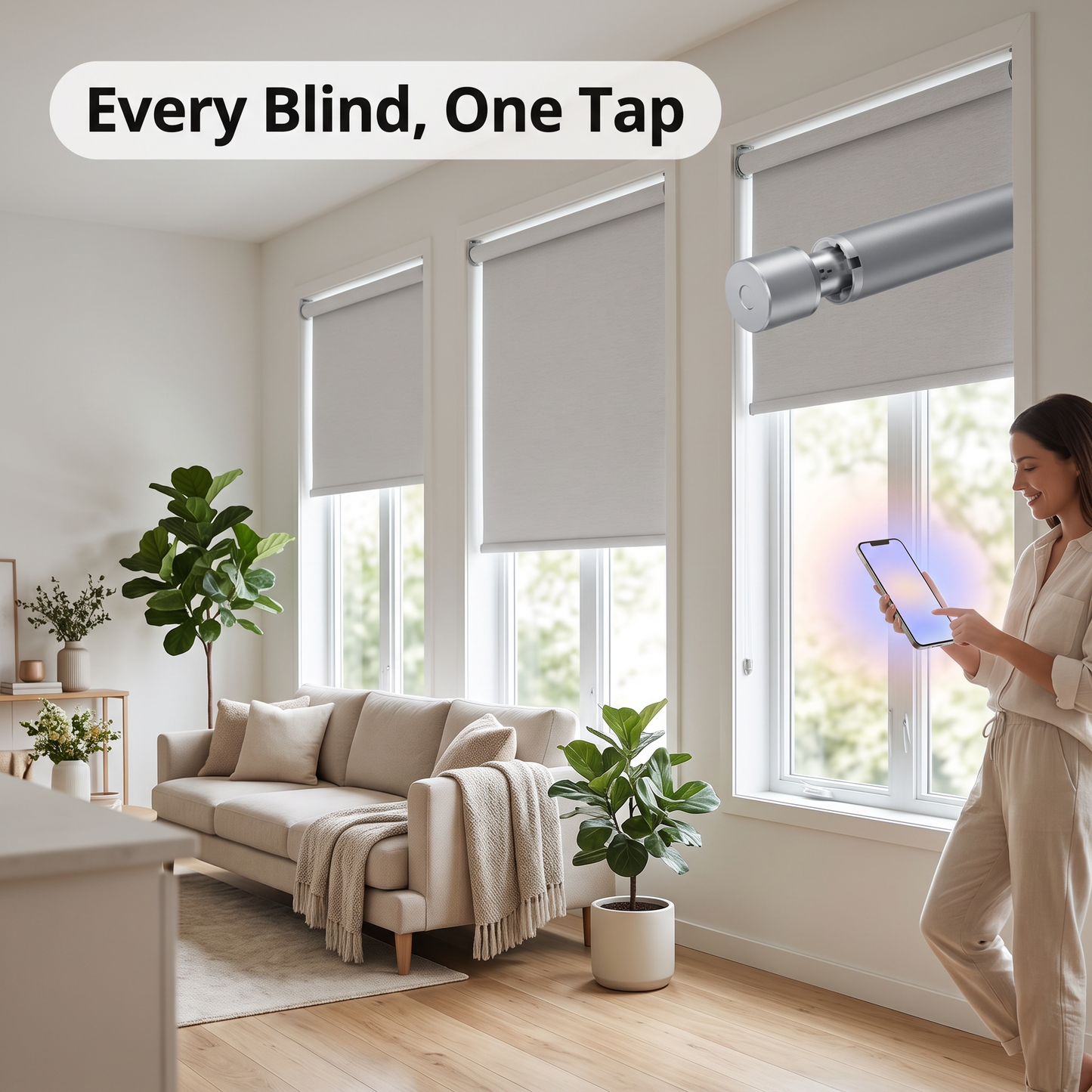 Multiple WiFi roller blinds moving together with group control