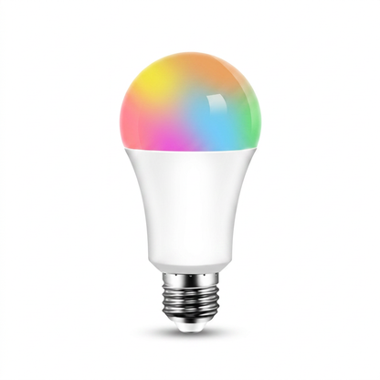 PureNode WiFi Smart Bulb E27 RGBCW - hero shot showing colour gradient dome and E27 screw base